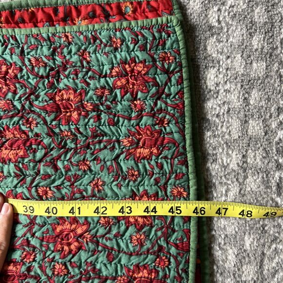 Orvis Long Quilted Button Up Jacket Coat Robe Red Floral Small Cotton Reversible - Picture 12 of 12